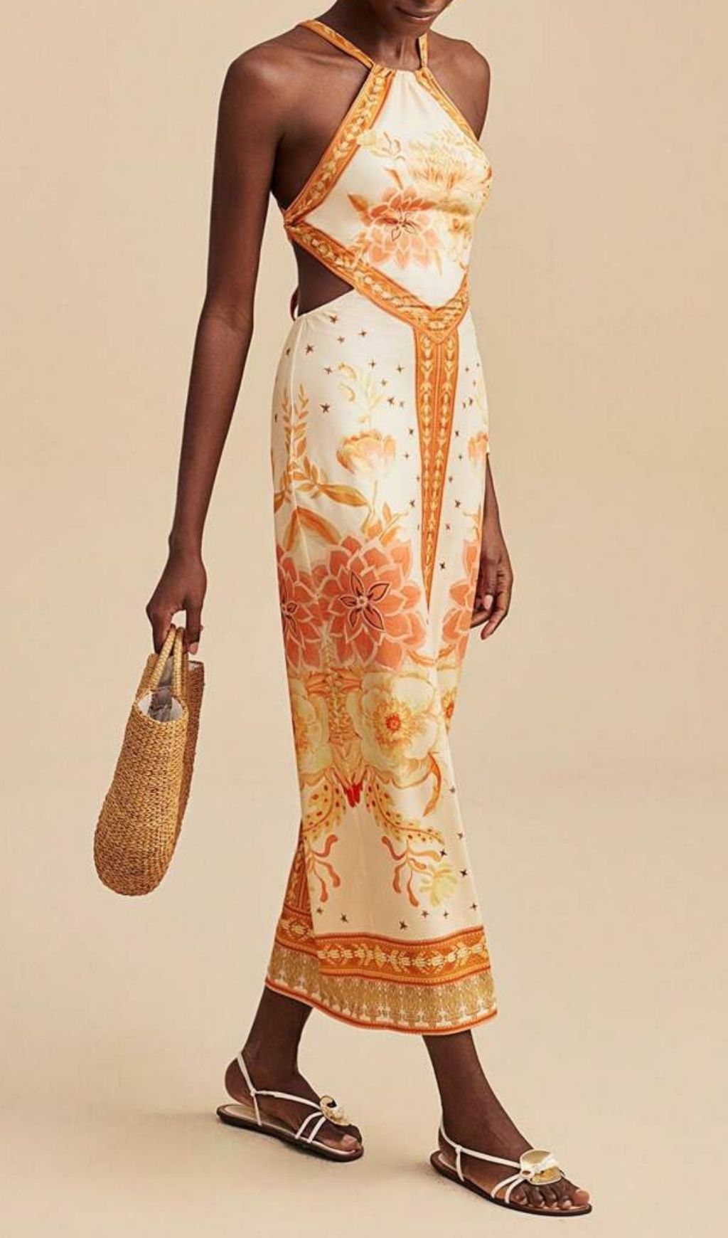 Fashionslee Women Lala Halter Printed Backless Midi Dress