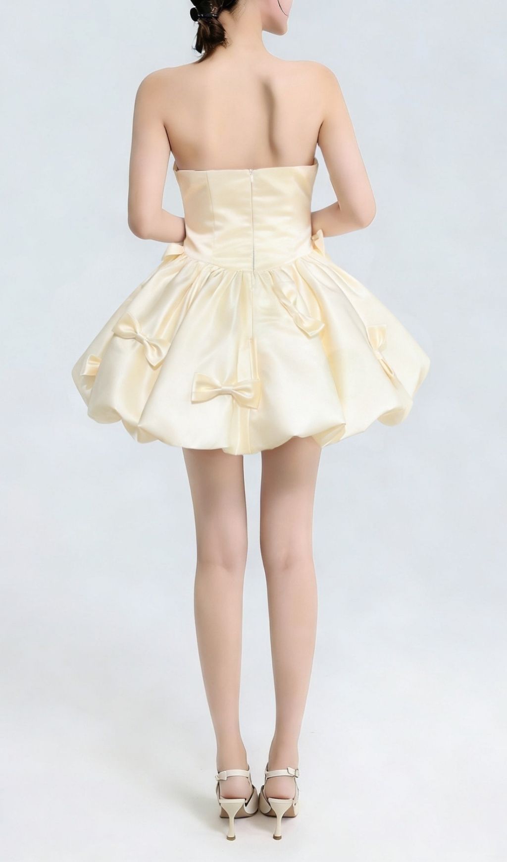Fashionslee Women Kristal Strapless Bow Embellished Mini Dress