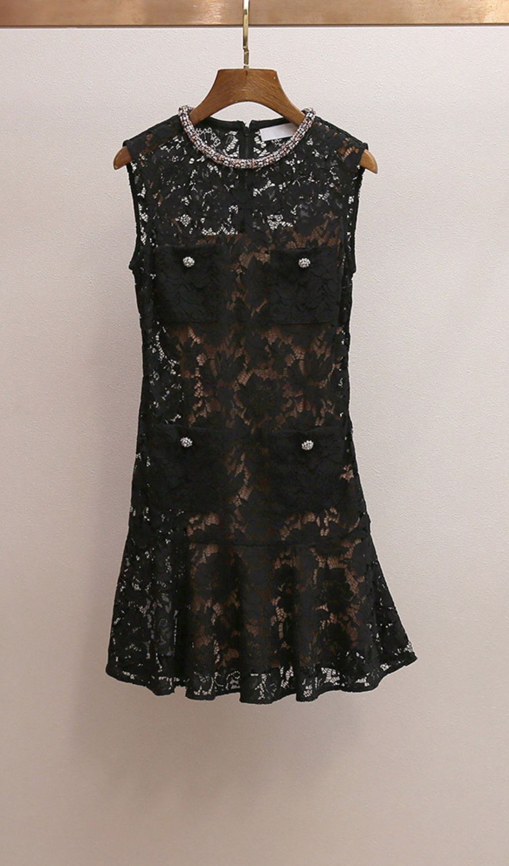 LACE CRYSTAL MINI DRESS FOR EVENING PARTY - OWNCI LACE CRYSTAL MINI DRESS FOR EVENING PARTY - OWNCI
