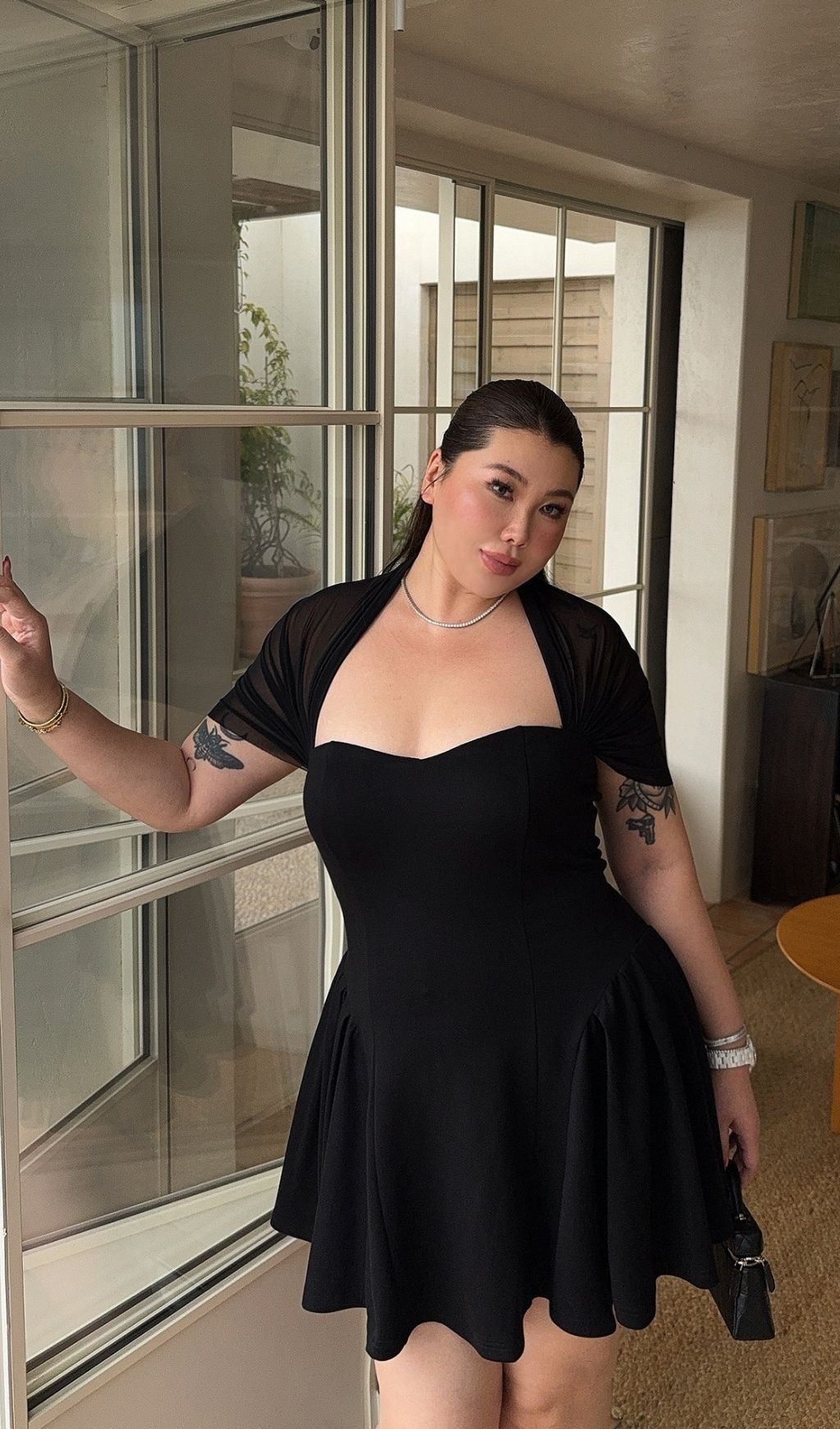 LACY BLACK MESH PATCHWORK PLUS SIZE COCKTAIL DRESS - OWNCI LACY BLACK MESH PATCHWORK PLUS SIZE COCKTAIL DRESS - OWNCI