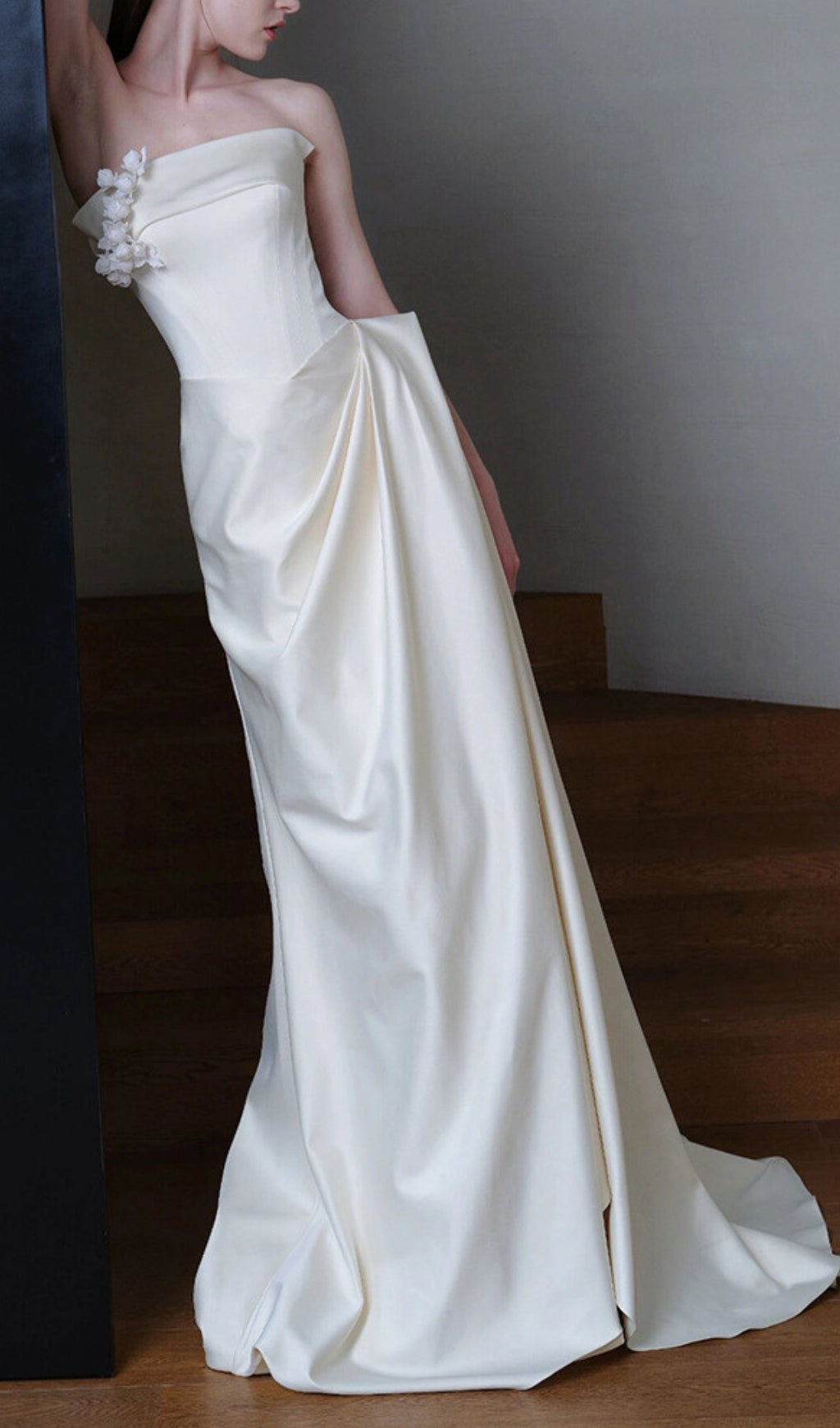 Fashionslee Women Avia White Satin Corset Wedding Dress