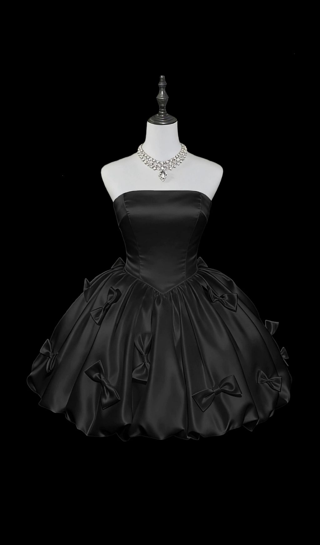 33d16e677657a747ff2a5b3ca517f70b.jpg Fashionslee Women Kristal Strapless Bow Embellished Mini Dress
