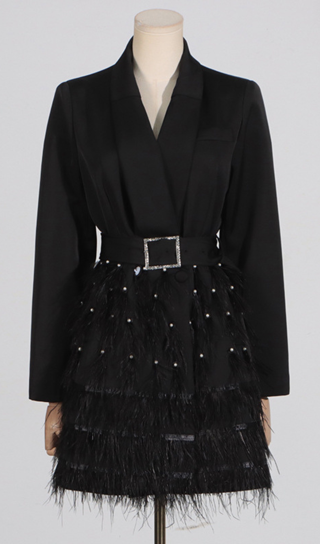 343d837425ee4c1f34285612642055cb.jpg Fashionslee Women Caelia Black Feather Blazer Dress
