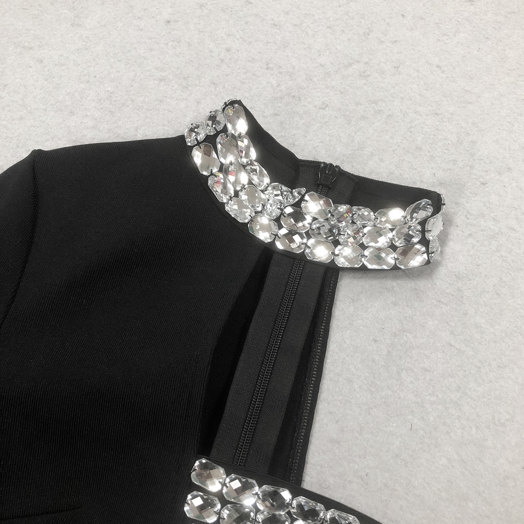 3472b01df6c67a9183d9582cdd94ab4f.jpg Fashionslee Women Black One Sleeve Crystal Detail Maxi Dress