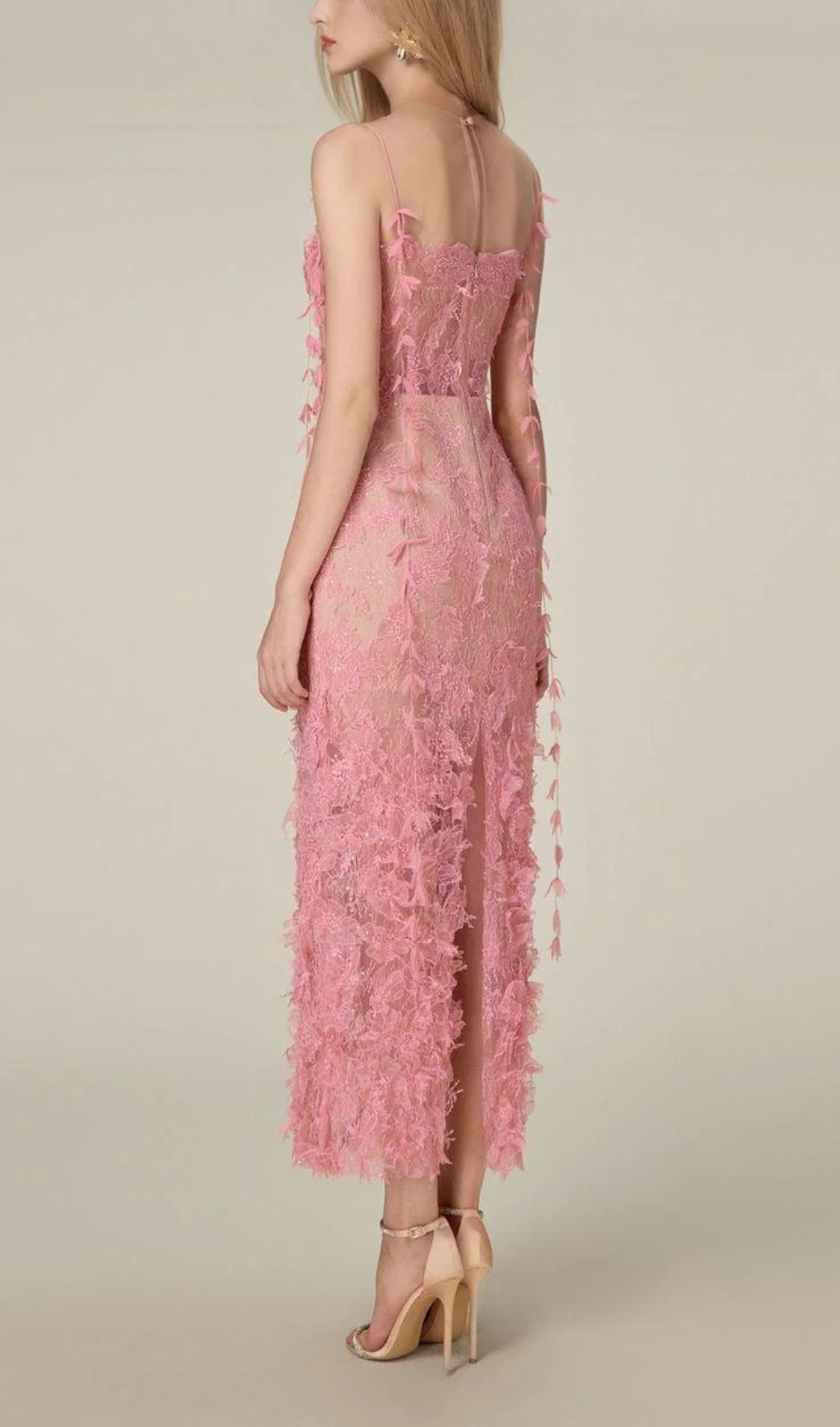 Fashionslee Women Argo Pink Bead Lace Pencil Dress