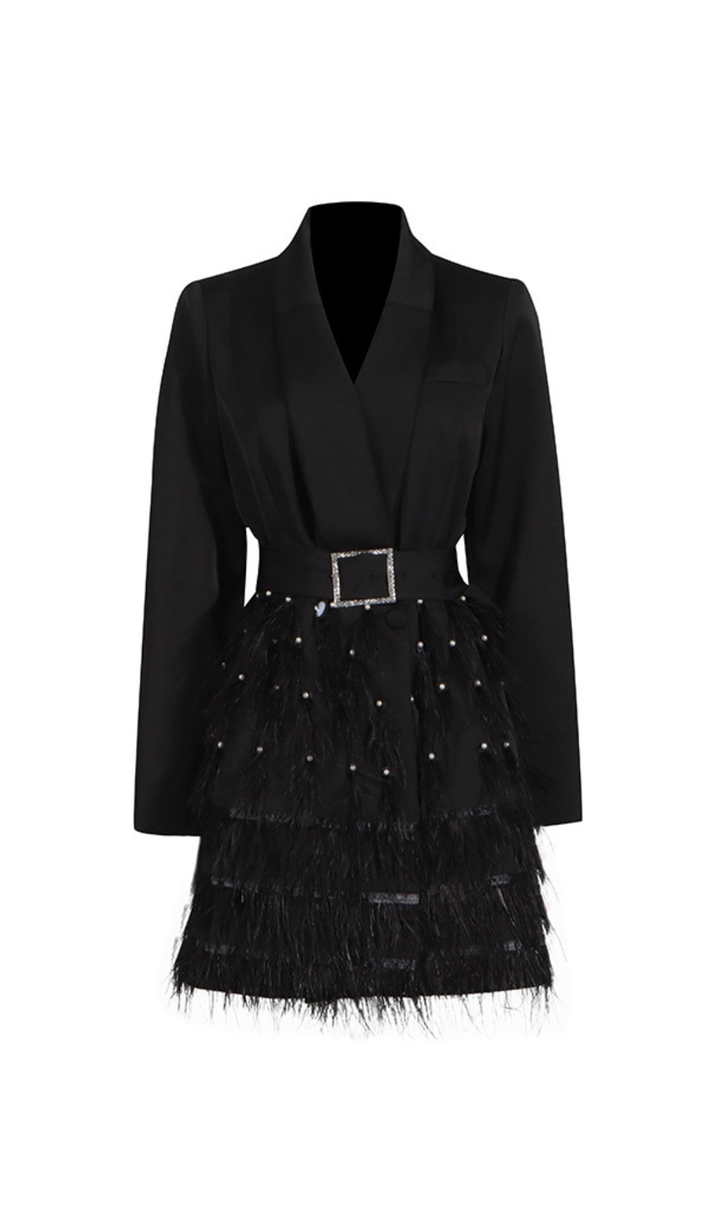 Fashionslee Women Caelia Black Feather Blazer Dress
