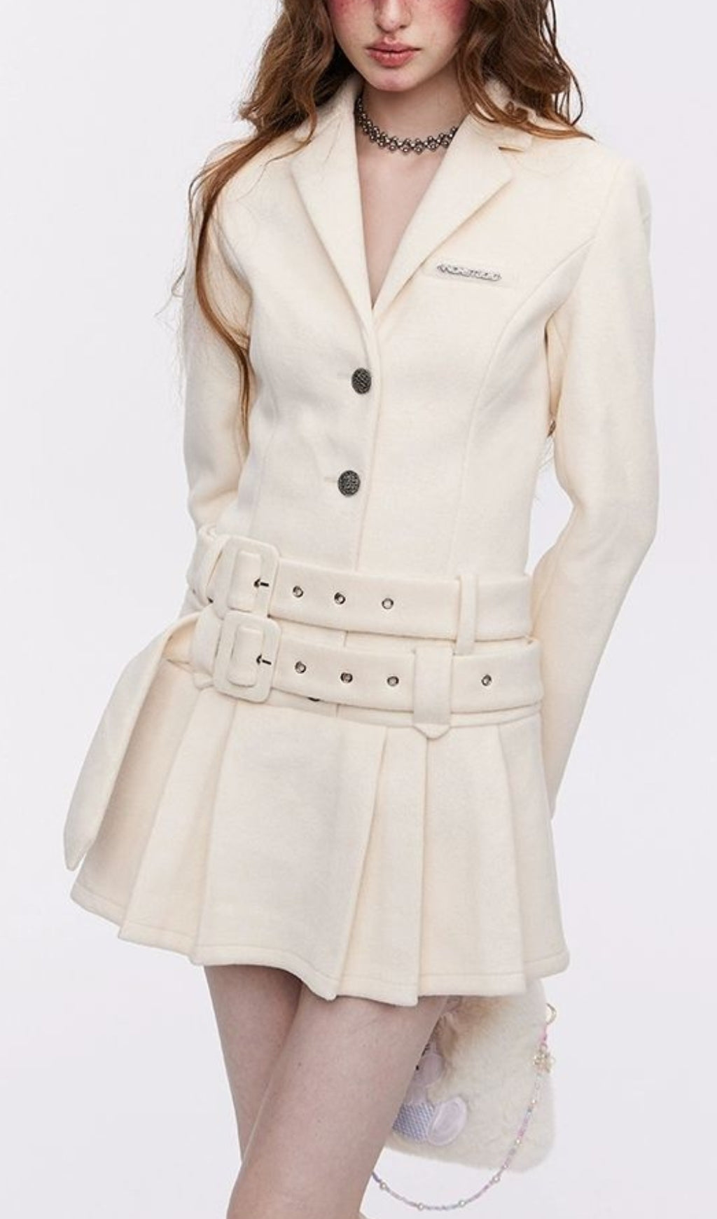 Fashionslee Women Adva Long Sleeve Suit Pleated Skirt