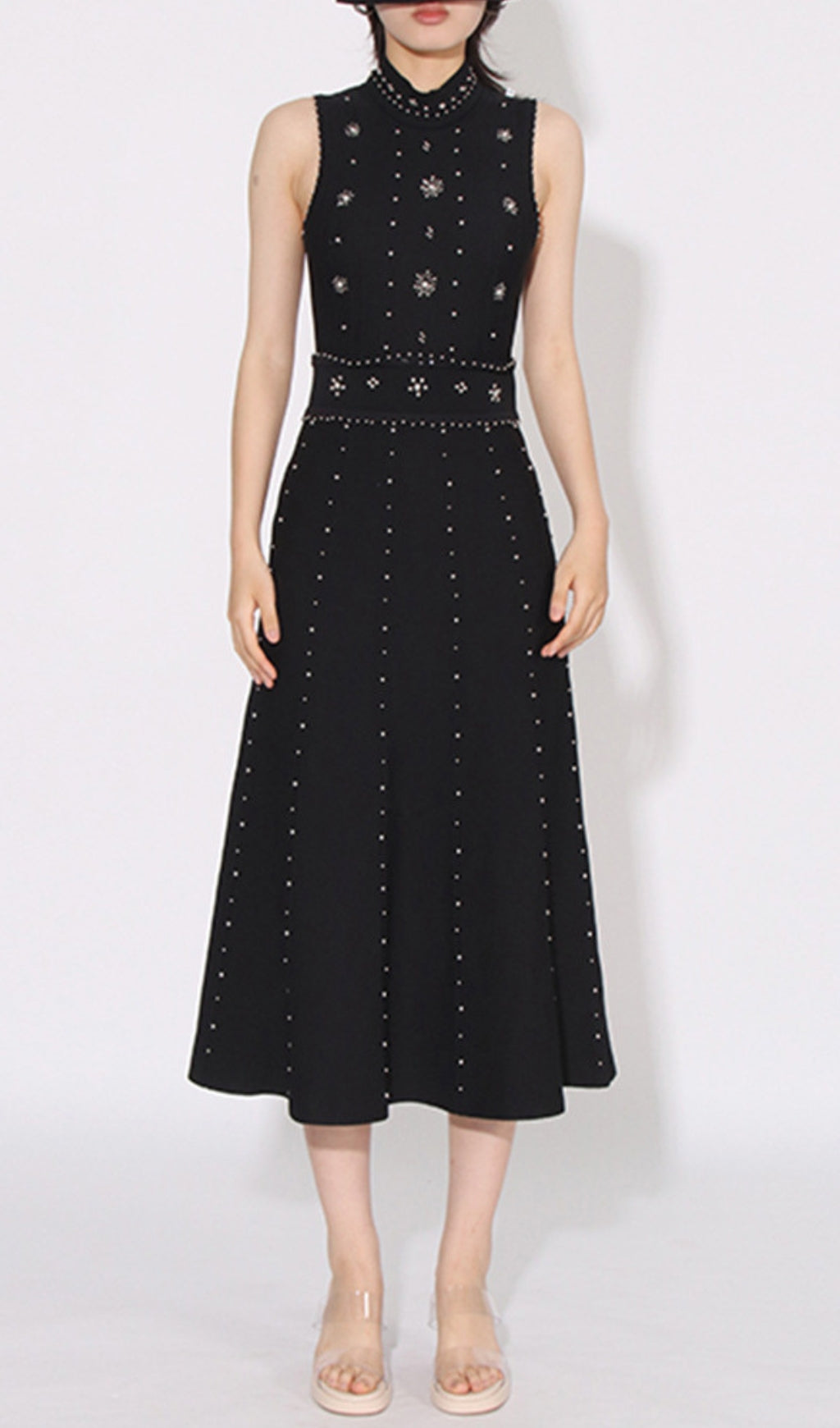 Fashionslee Women Arezo Black Bead Midi Dress