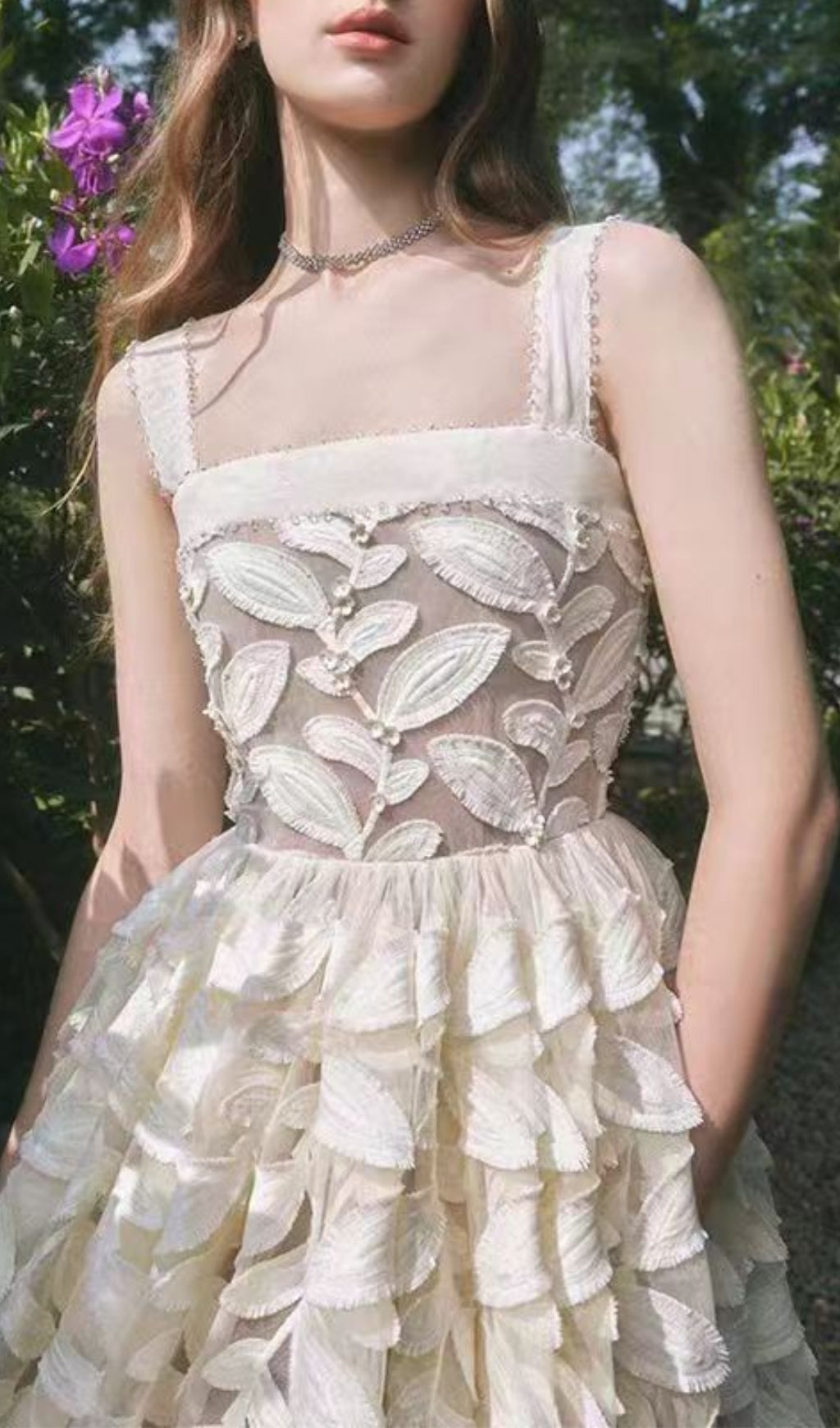 Fashionslee Women Albia White Embellished Midi Dress