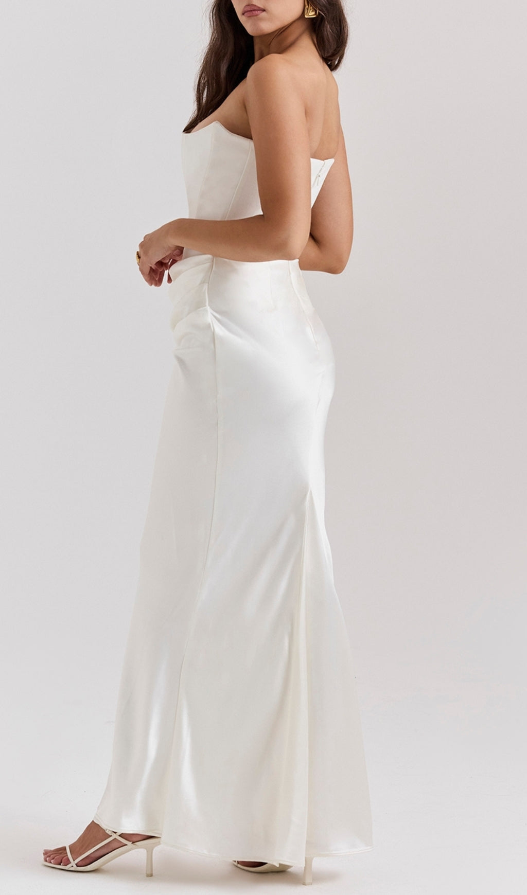 Fashionslee Women Ruched Corset Dress Maxi Dress In White