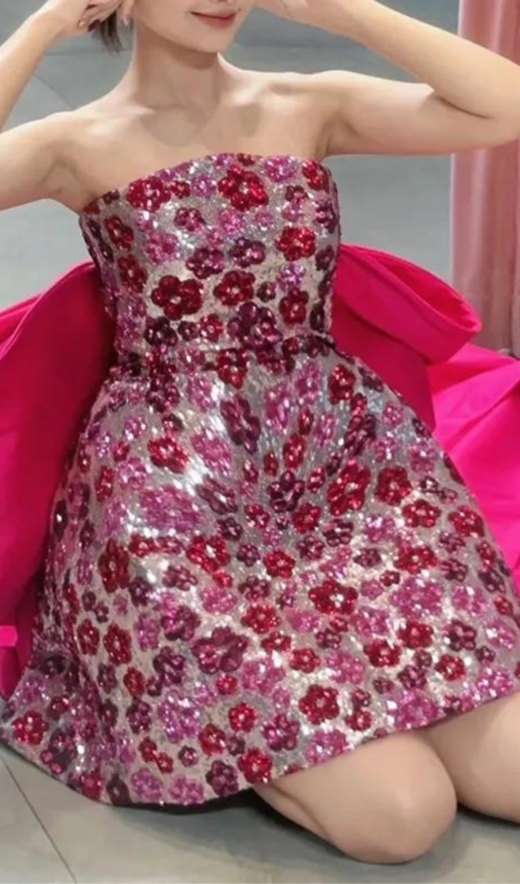 39f5a95c195e114864791a44d5544a21.jpeg Fashionslee Women Aizah Pink Flower Sequin Mini Dress