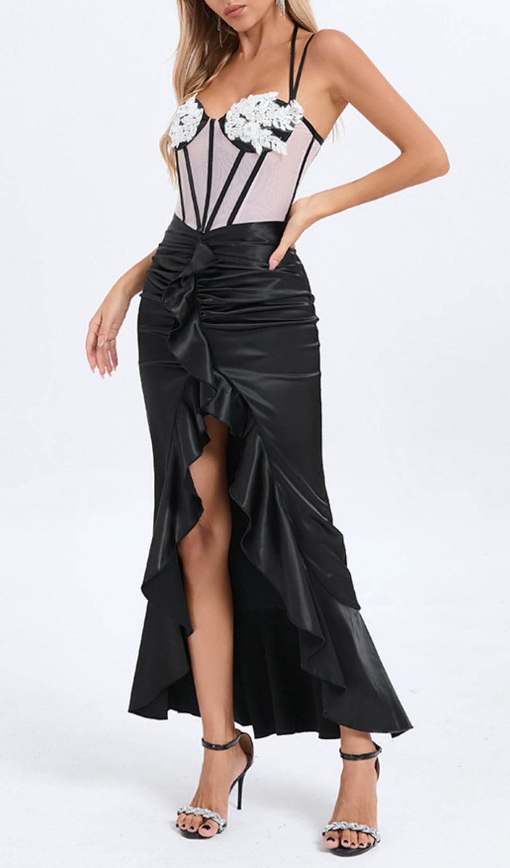 Fashionslee Women Azuka Satin Corset Lace Maxi Dress
