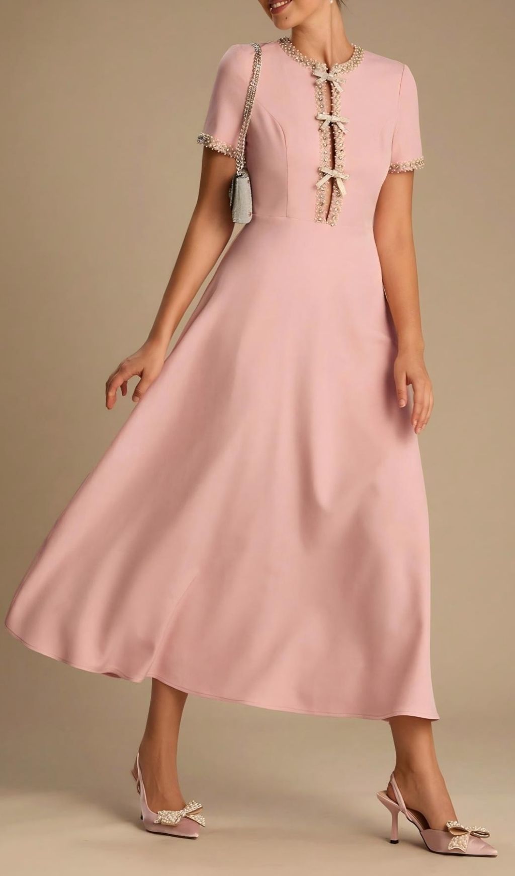 3a6b0deea9e9ebae6d50a7af30d91b9e.jpg Fashionslee Women Laney Pink Bow Embellished Midi Dress