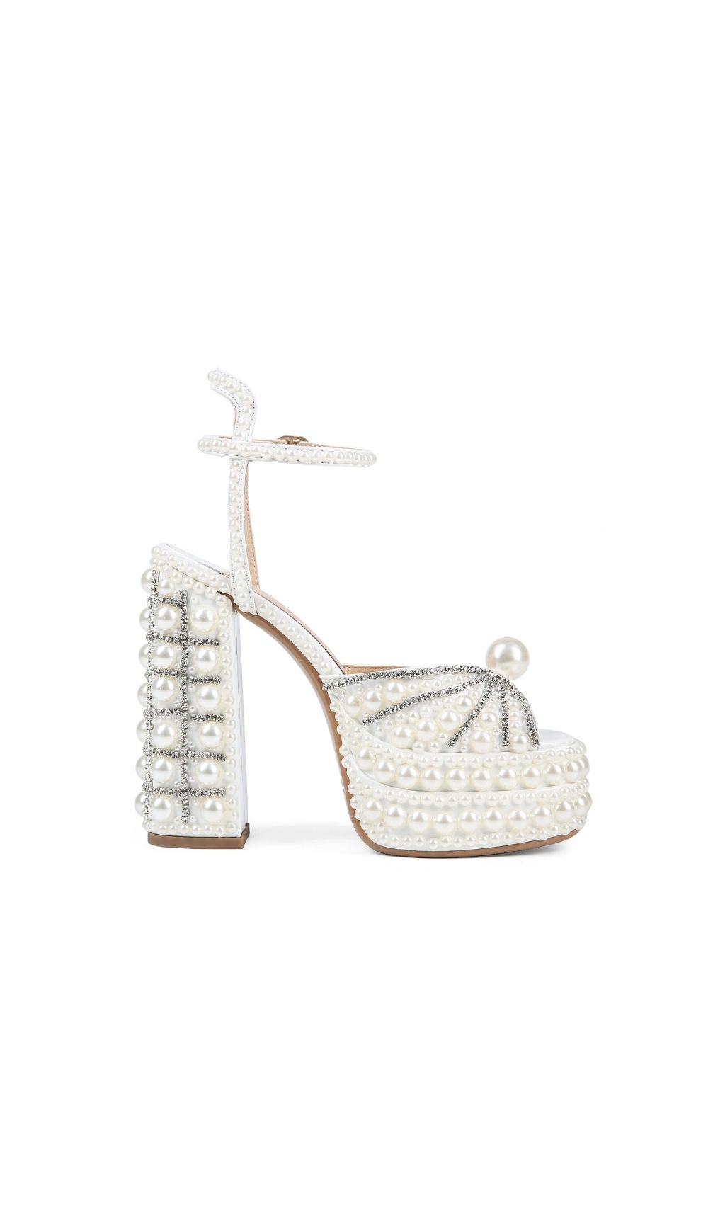 Fashionslee Women Kyra White Pearl Diamante Heels