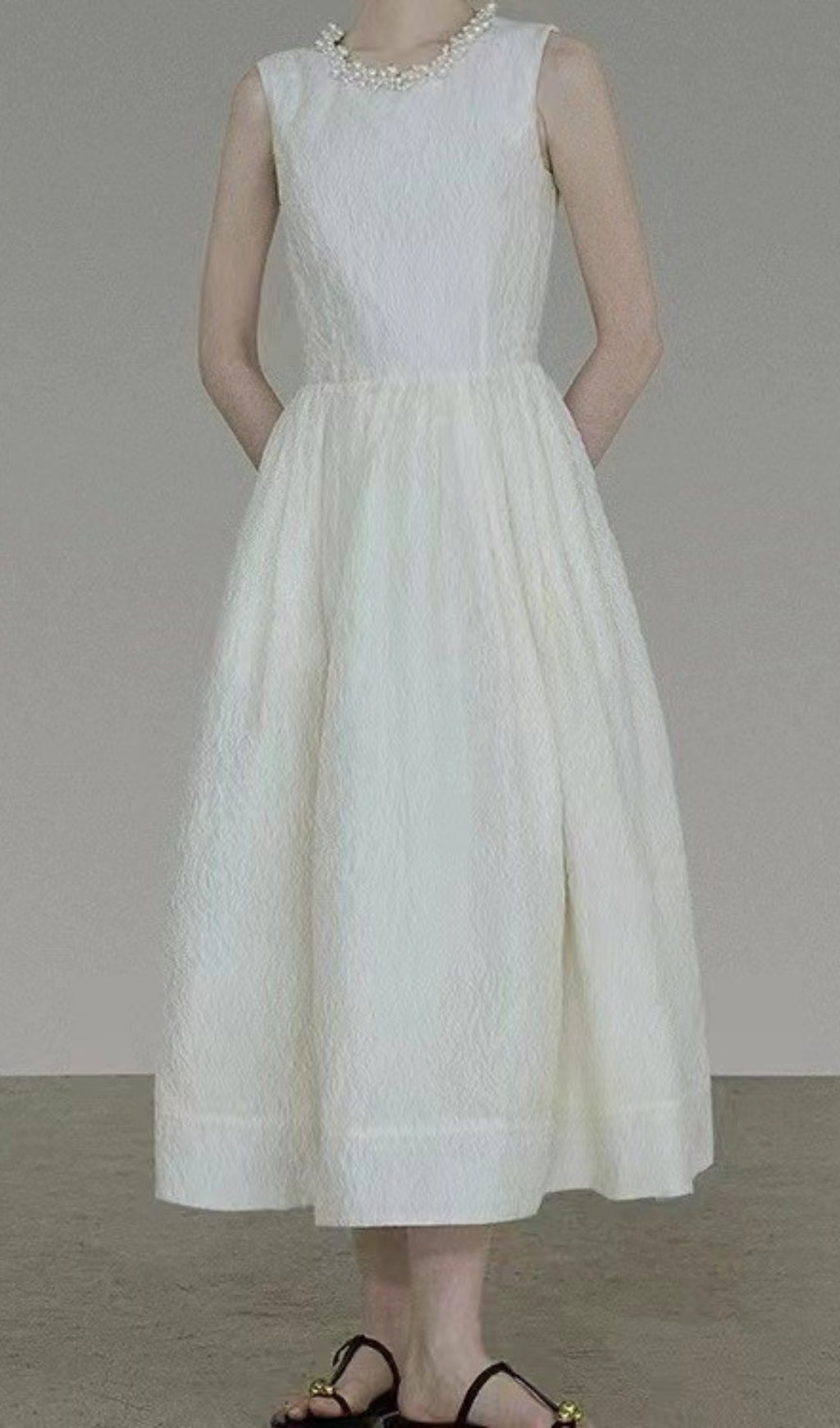 Fashionslee Women Ataahua Pearl Neck Midi Dress
