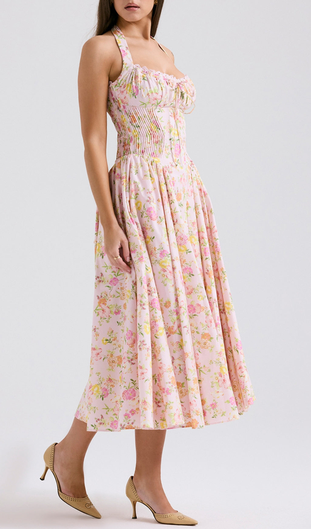 Fashionslee Women Allegro Pink Floral Midi Dress