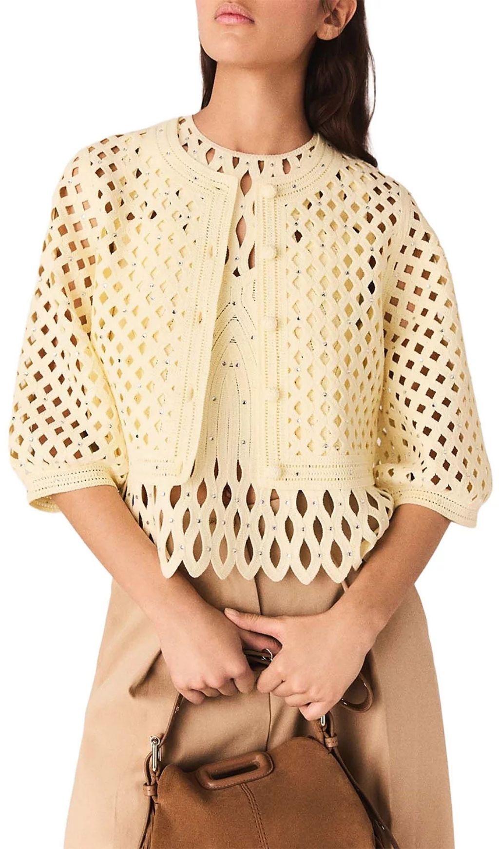 Fashionslee Women Crocheted Rhinestone Top