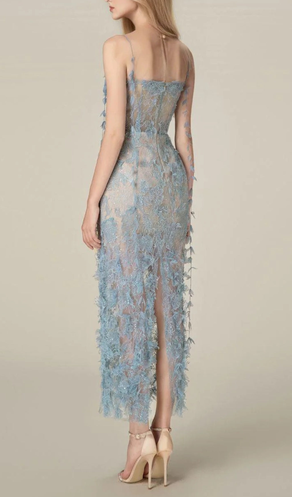 Fashionslee Women Argo Blue Bead Lace Pencil Dress