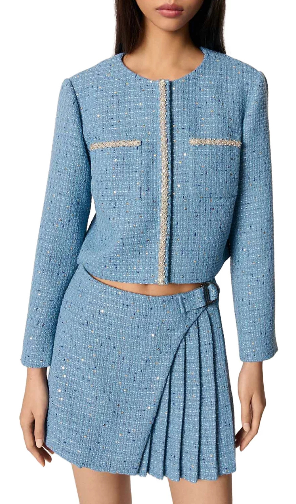 3cc973a67cd7a47dbeb956990197e65c.jpg Fashionslee Women Pleated Tweed Skort