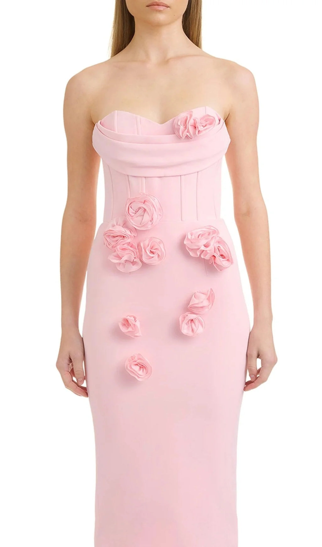 Fashionslee Women Aihe Pink Strapless Flower Bandage Dress