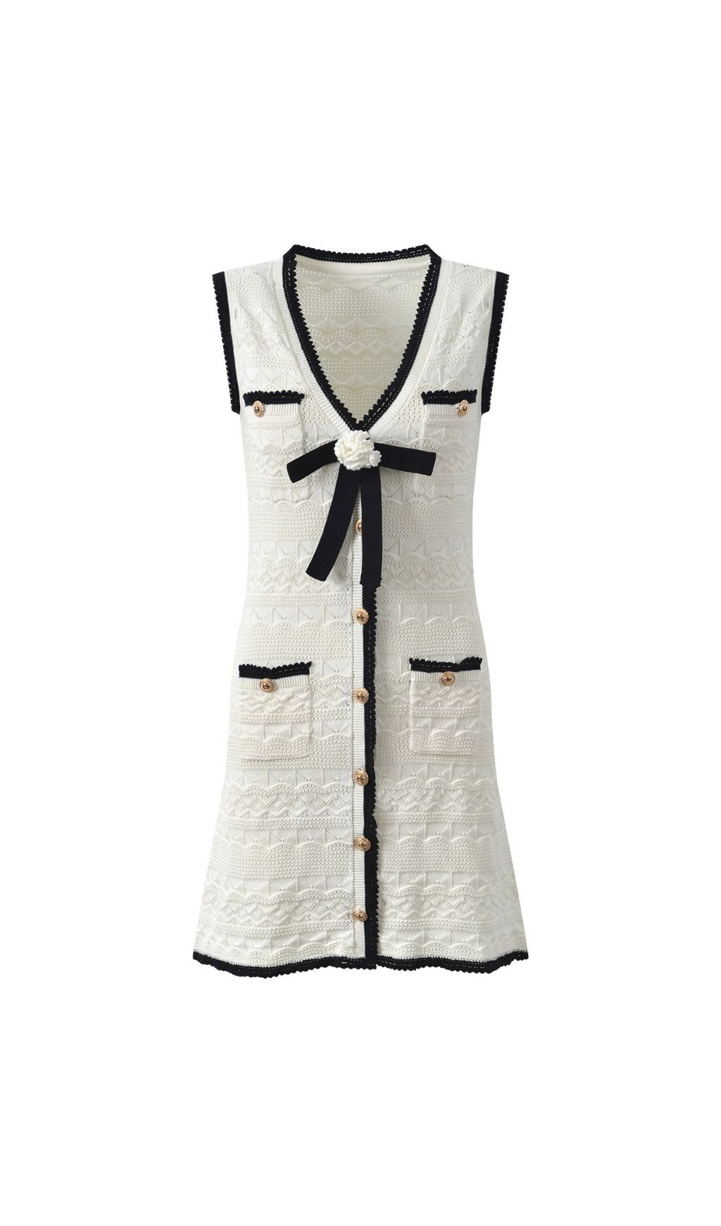 POINTELLE KNIT MINI DRESS – WHITE - OWNCI POINTELLE KNIT MINI DRESS – WHITE - OWNCI