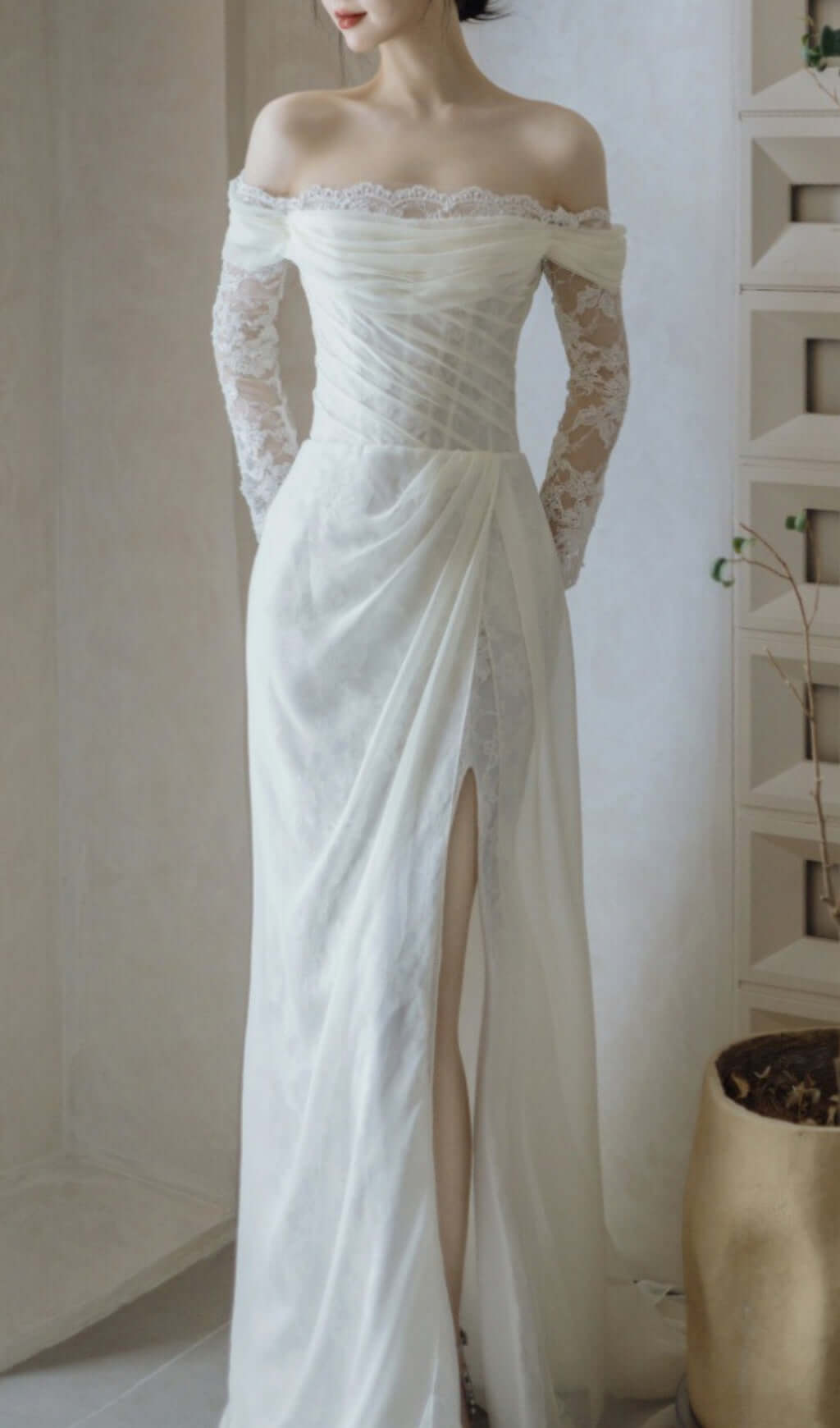 Fashionslee Women Avielle Mesh One Shoulder Wedding Dress
