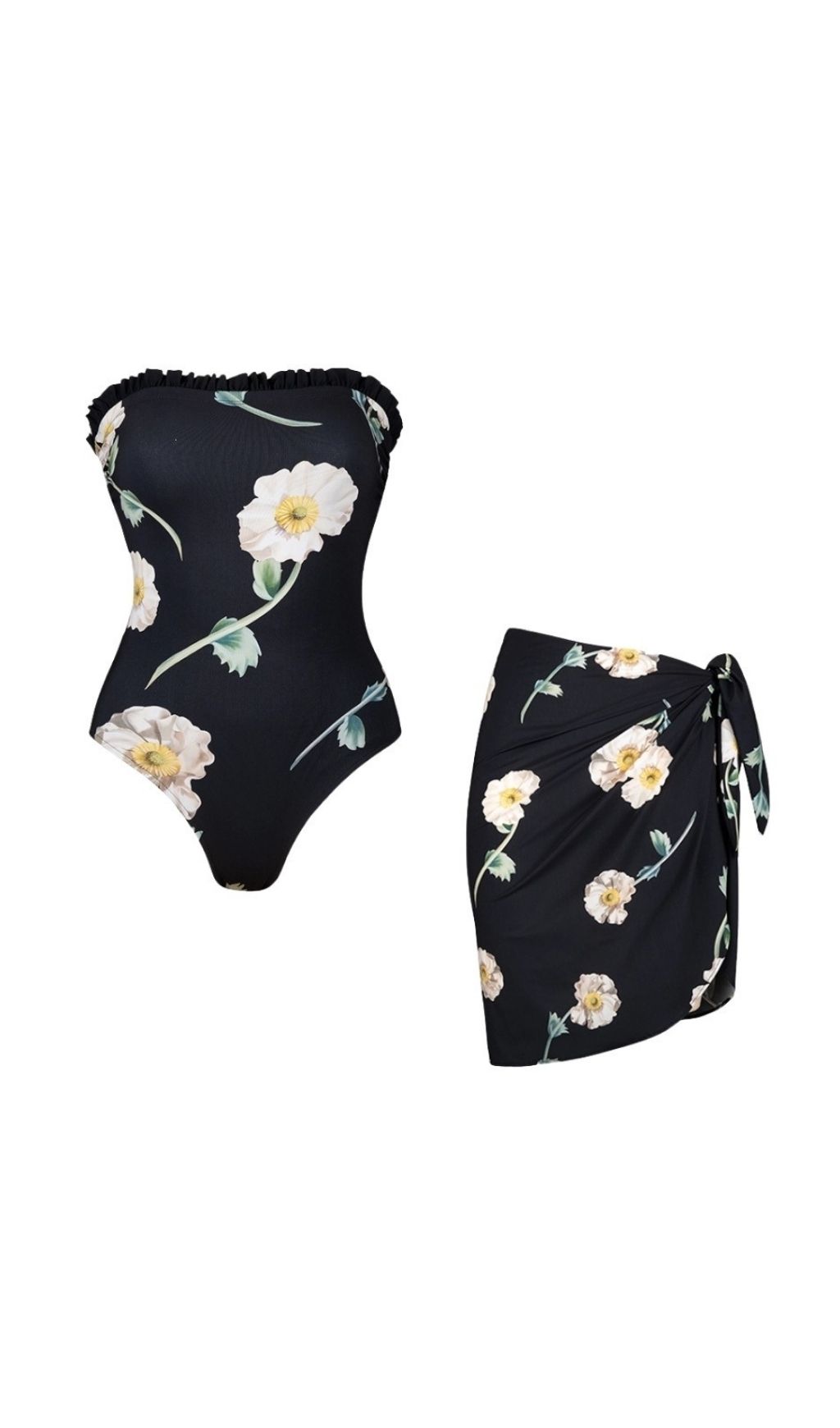3f8d40581705f8e2f2c4ea52fb74a547.jpg Fashionslee Women Kristjana Black Flower One-Piece Swimsuit & Sarong
