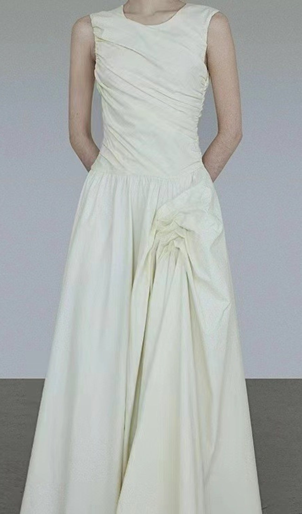 Fashionslee Women Atalaya White Ruched Maxi Dress