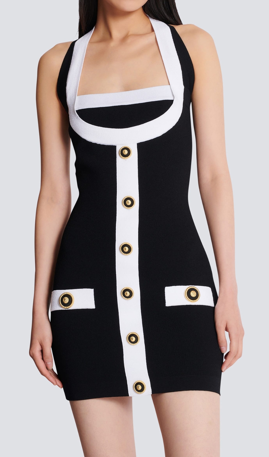 Fashionslee Women Clotho Black Halter Button Mini Bandage Dress