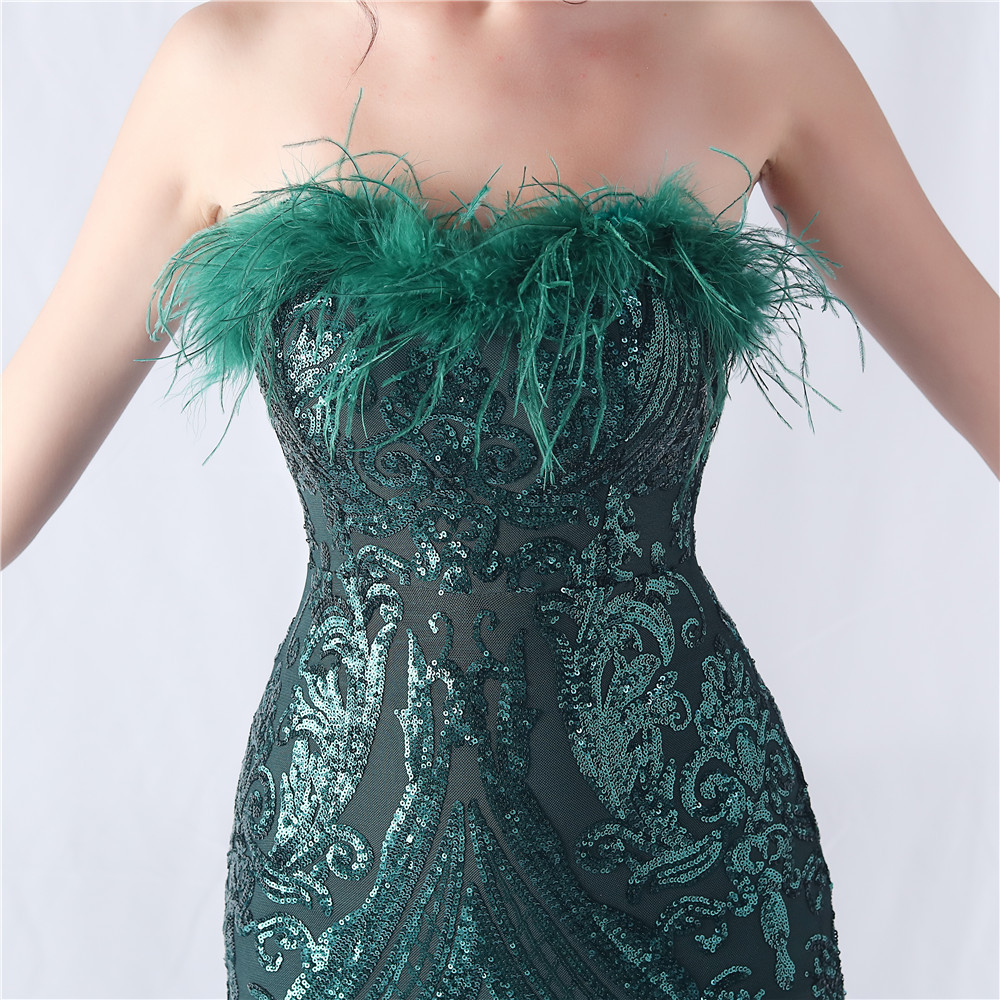 40f5a59ff4aafbace5e7bf7f8fd7da6b.jpg Fashionslee Women Choire Green Sequin Feather Maxi Dress