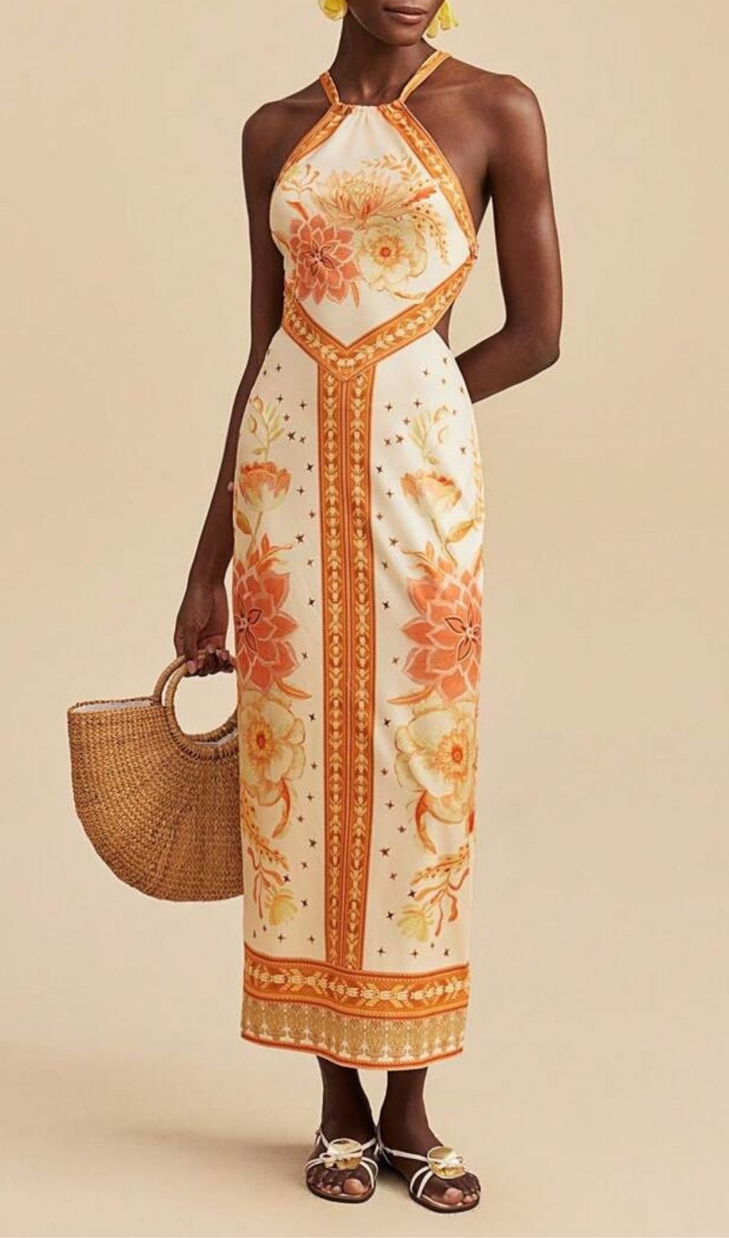 Fashionslee Women Lala Halter Printed Backless Midi Dress