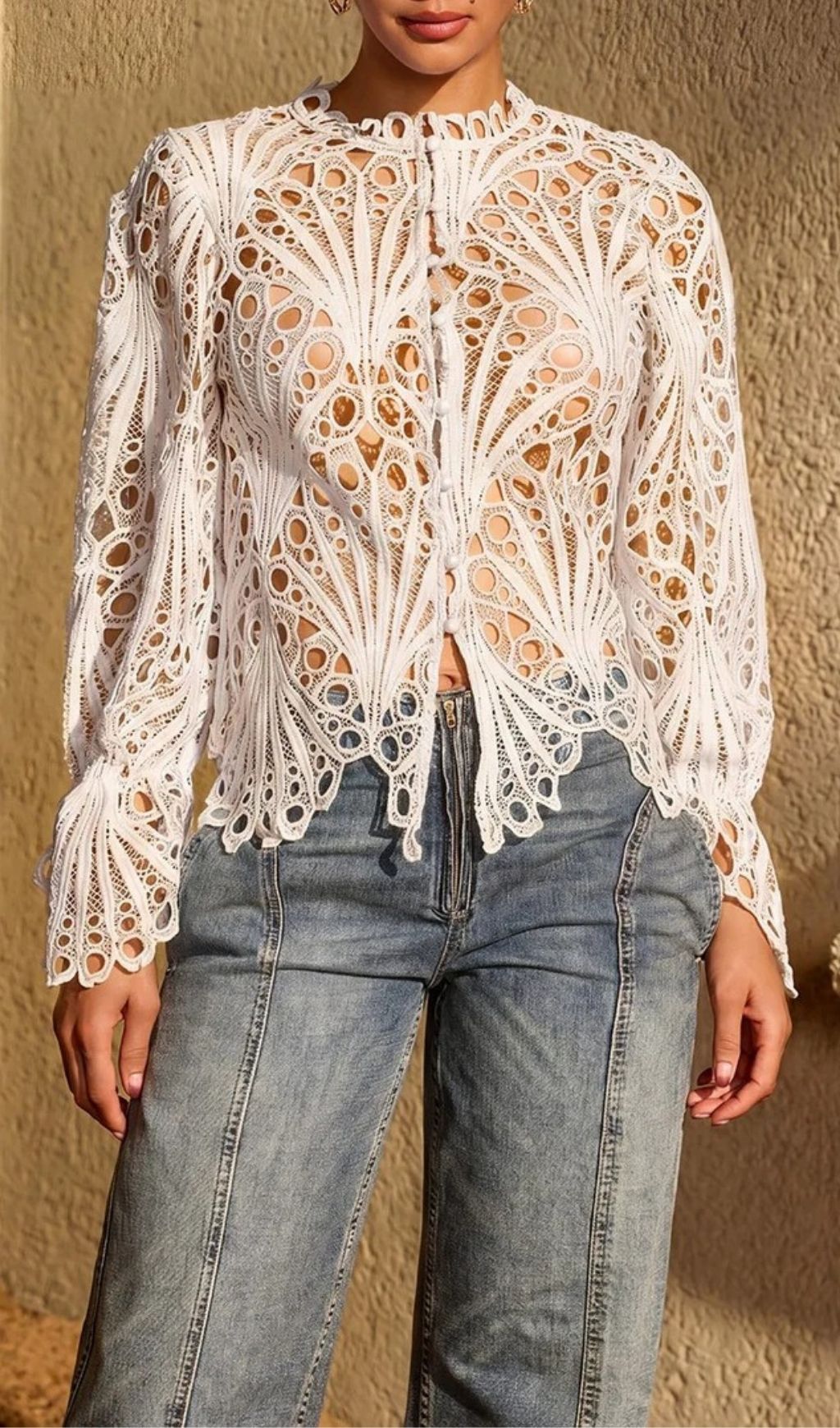 427478eec97c81a6c59cd1e403f1f348.jpg Fashionslee Women Lysendral Long Sleeve Crochet Top In White