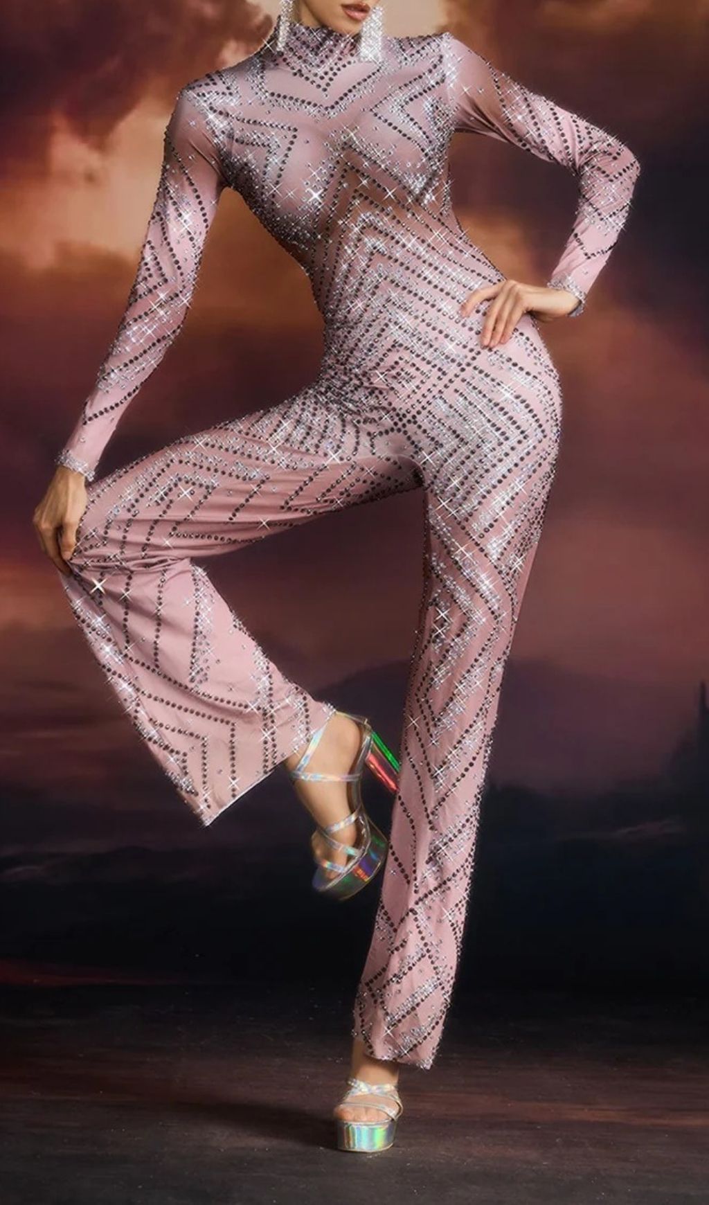 4409b2158575827392f20f87d0c06bfb.jpg Fashionslee Women Ellavere Long Sleeve Rhinestone Jumpsuit