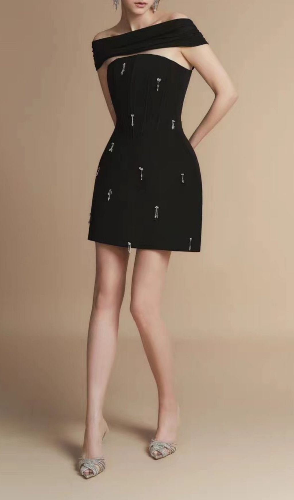 Fashionslee Women Kenny Black Embellished Mini Dress