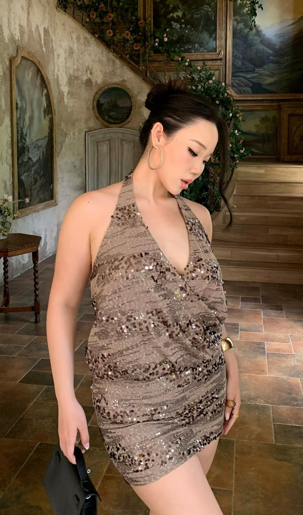 Fashionslee Women Lacretia Halter Sequin Plus Size Mini Dress