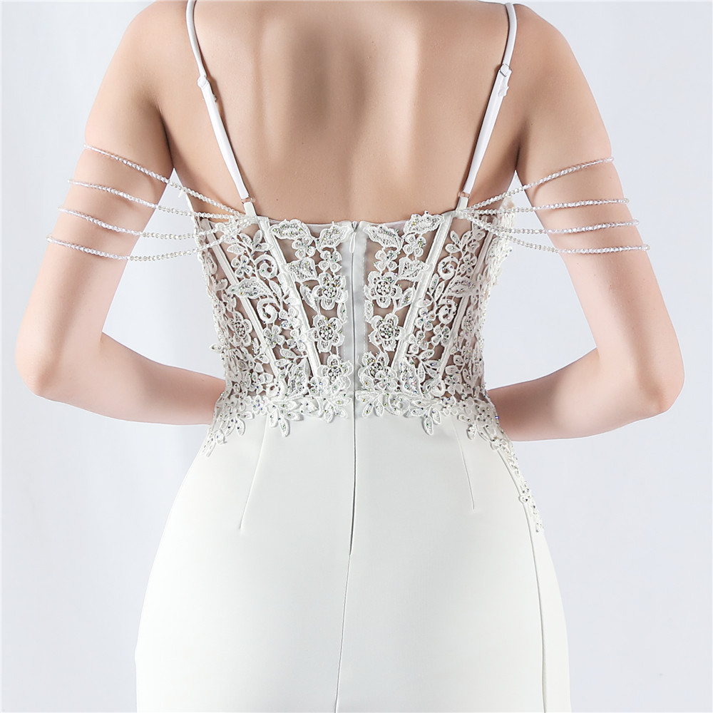 Fashionslee Women Chofa White Flower Bead Corset Maxi Dress