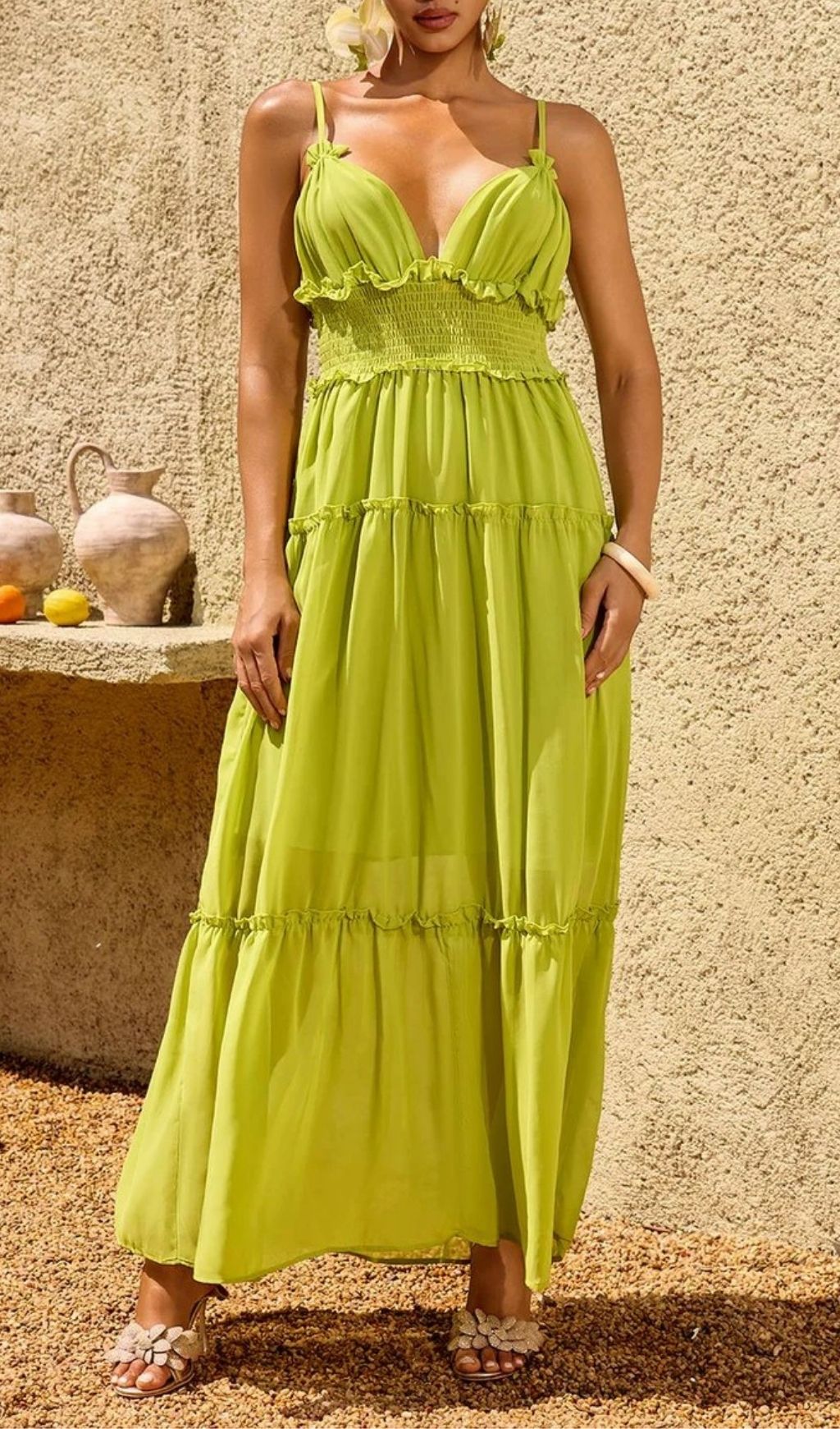 Fashionslee Women Saelvion Spaghetti Maxi Dress In Chartreuse
