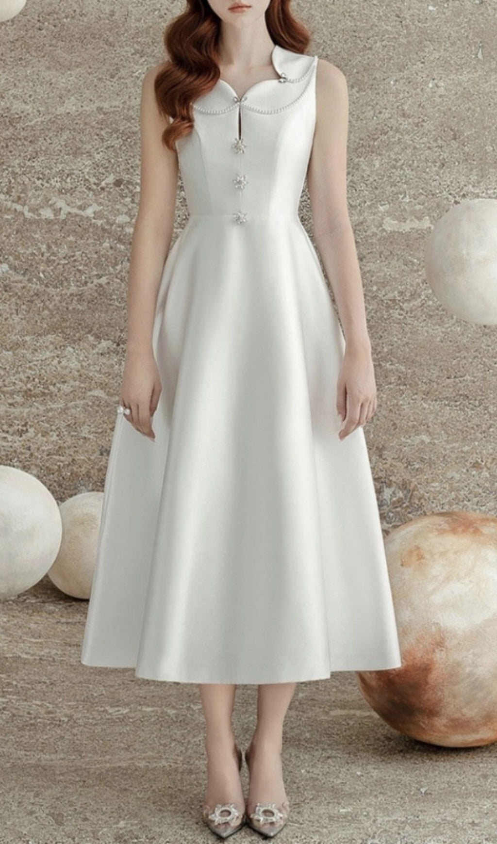 Fashionslee Women Alcimache Pearl Embellished Midi Dress