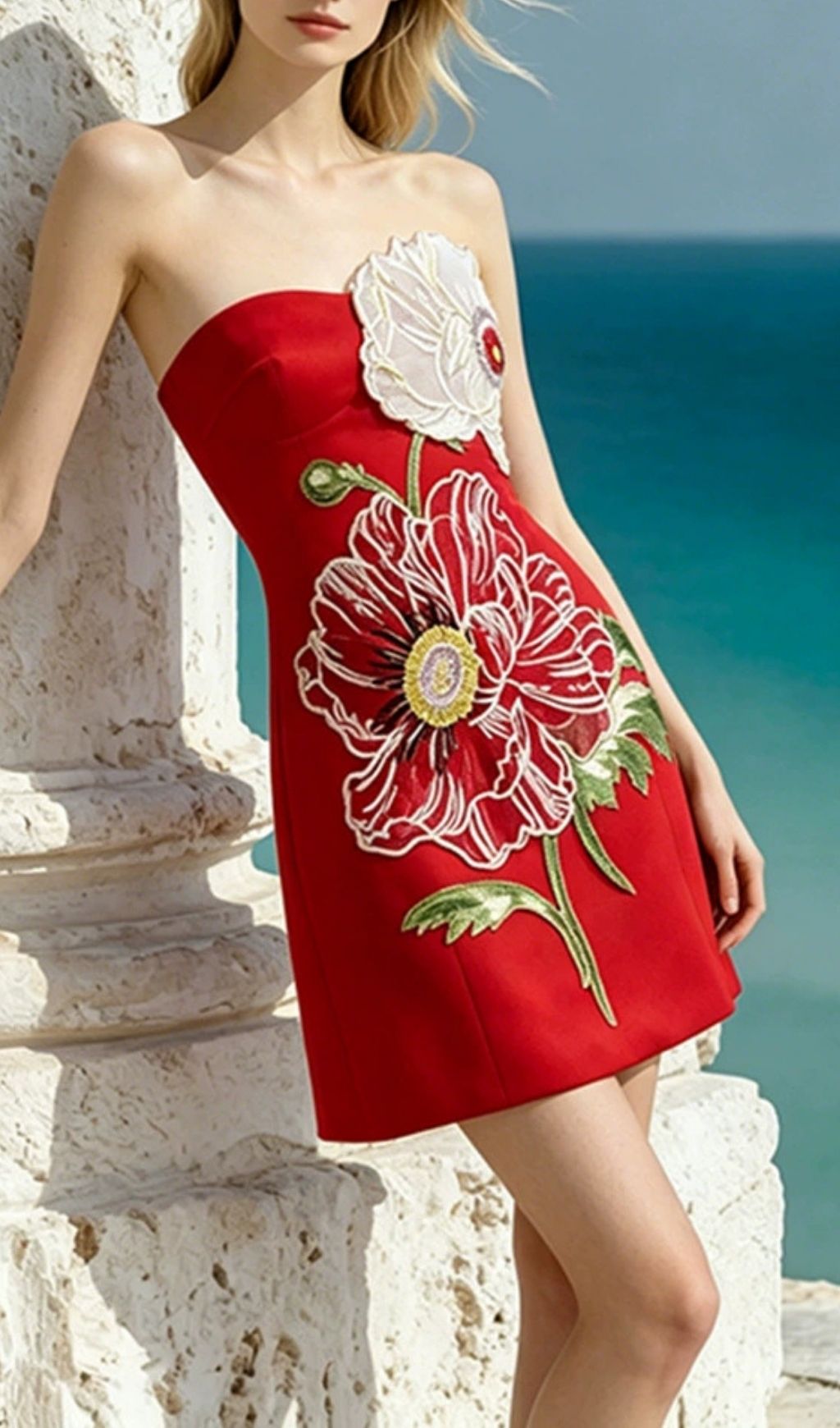 497d6b4b18fb0d08d9223ef83d4488fd.jpg Fashionslee Women Lailah Red Strapless Flower Mini Dress