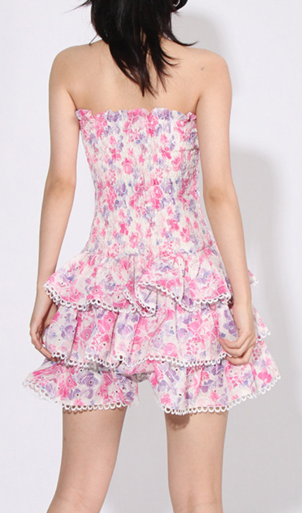 Fashionslee Women Aglaea Pink Floral Ruffle Mini Dress