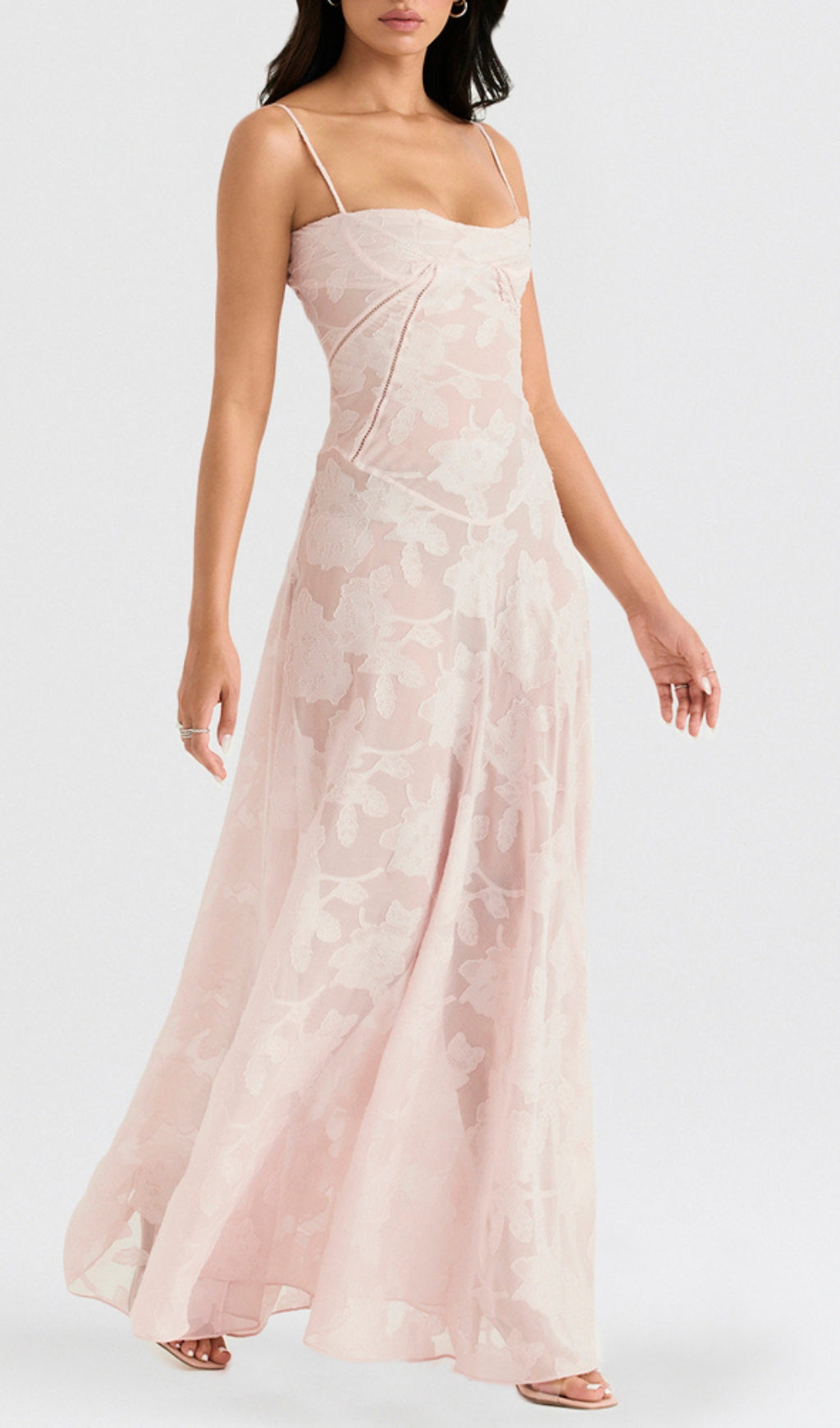 Fashionslee Women Billie Pink Floral Lace Back Maxi Dress