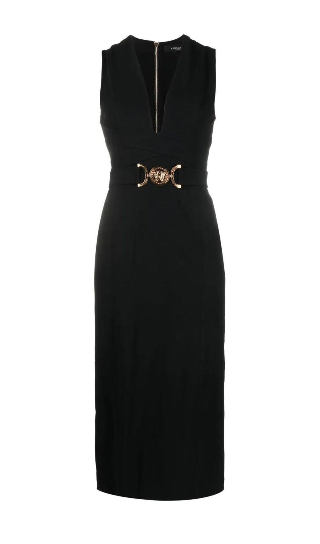 Fashionslee Women Buffy Black Gold Belt Bandage Midi Dress
