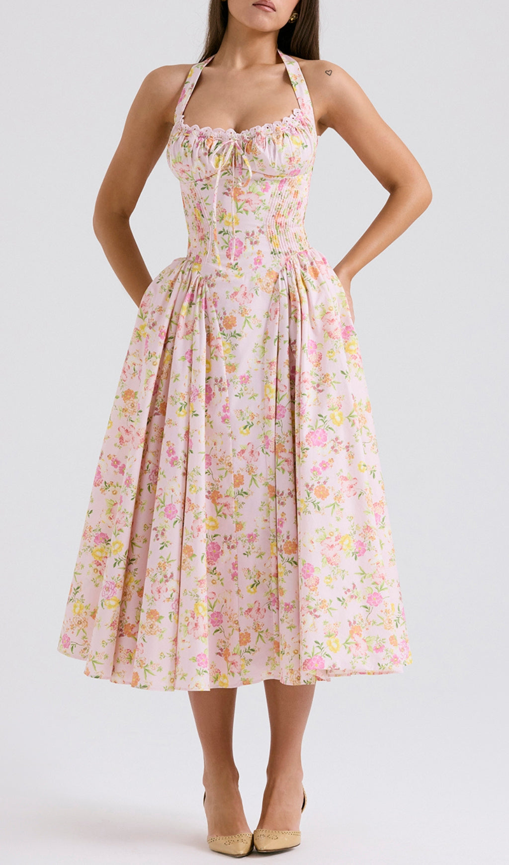 Fashionslee Women Allegro Pink Floral Midi Dress