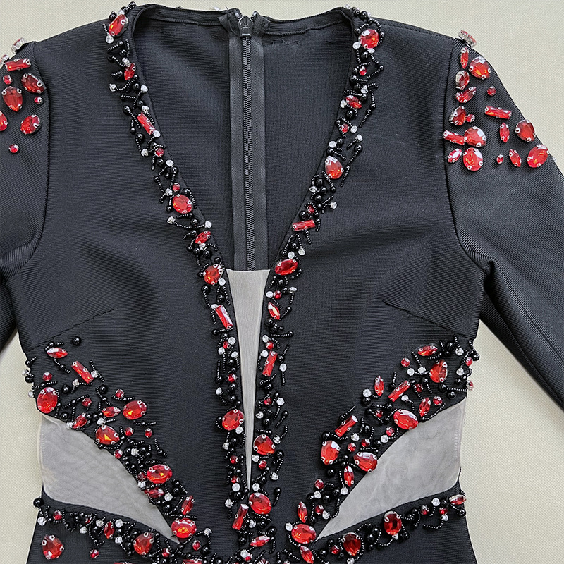4b60fe19726a649010194c5506b792d7.png Fashionslee Women Abelina Long Sleeve Red Crystals Dress