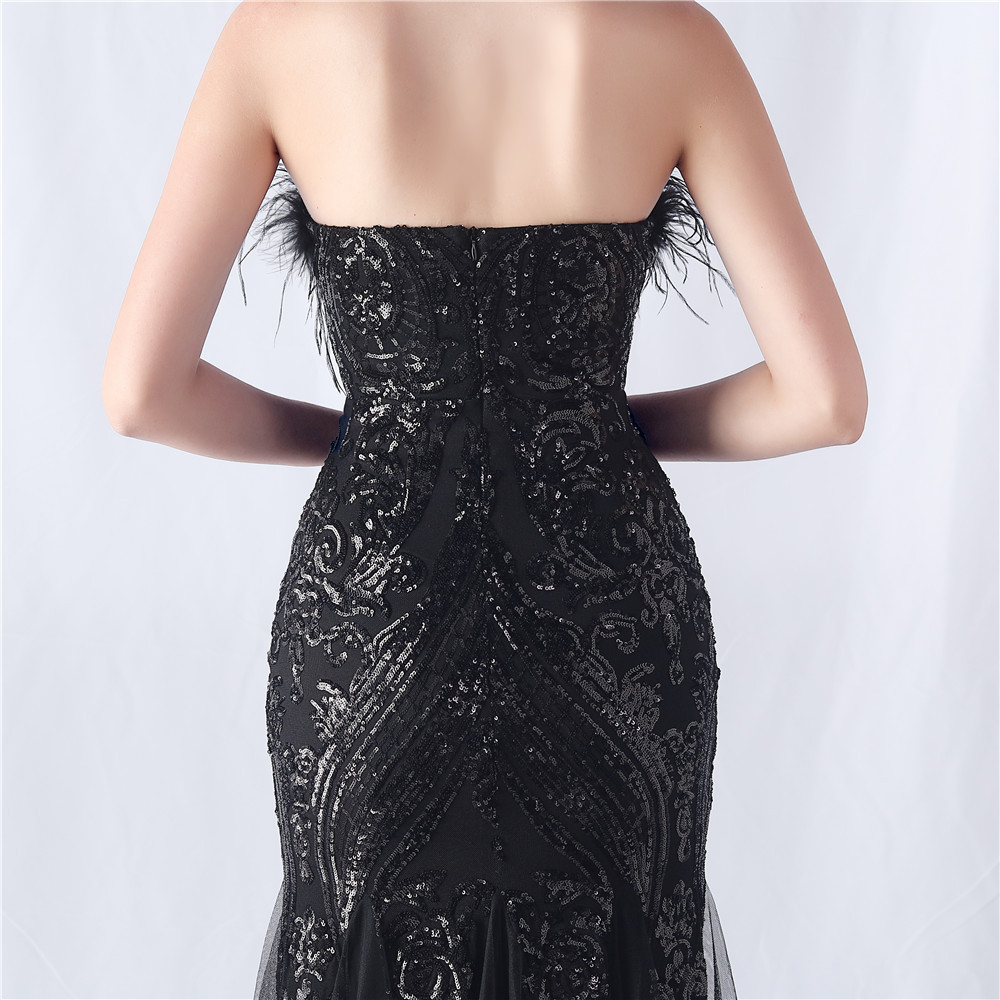 4dc5b3d64c0fbd8b55916d17e986633e.jpg Fashionslee Women Choire Black Sequin Feather Maxi Dress