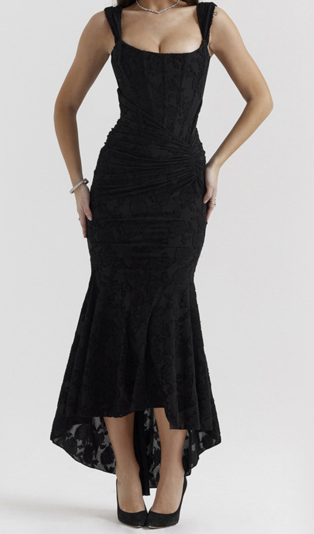 Fashionslee Women Anaëlle Black Floral Corset Maxi Dress