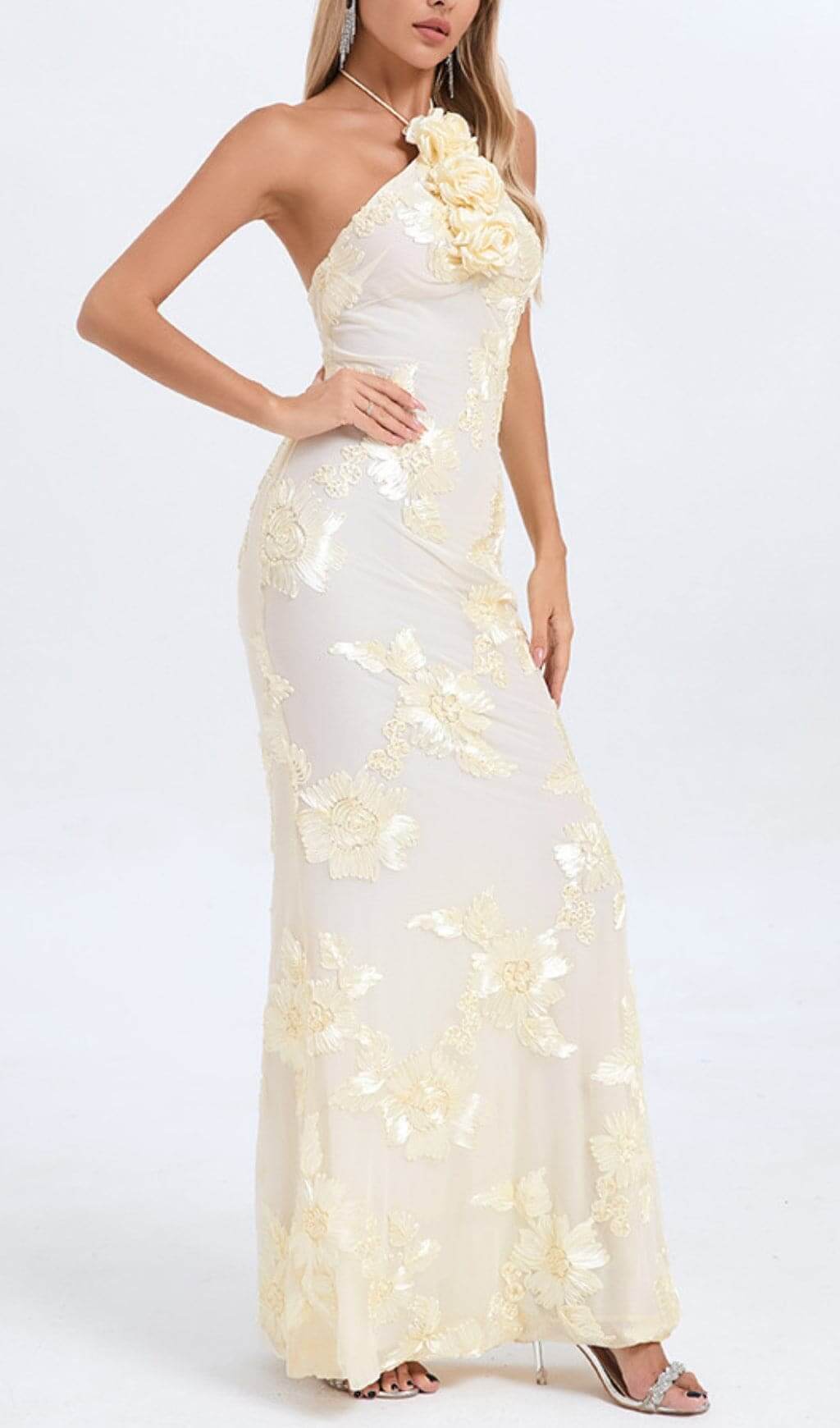4e352af17c7260ac94c2b2a6a5d757e8.jpeg Fashionslee Women Bambi Ivory Halter Flower Maxi Dress