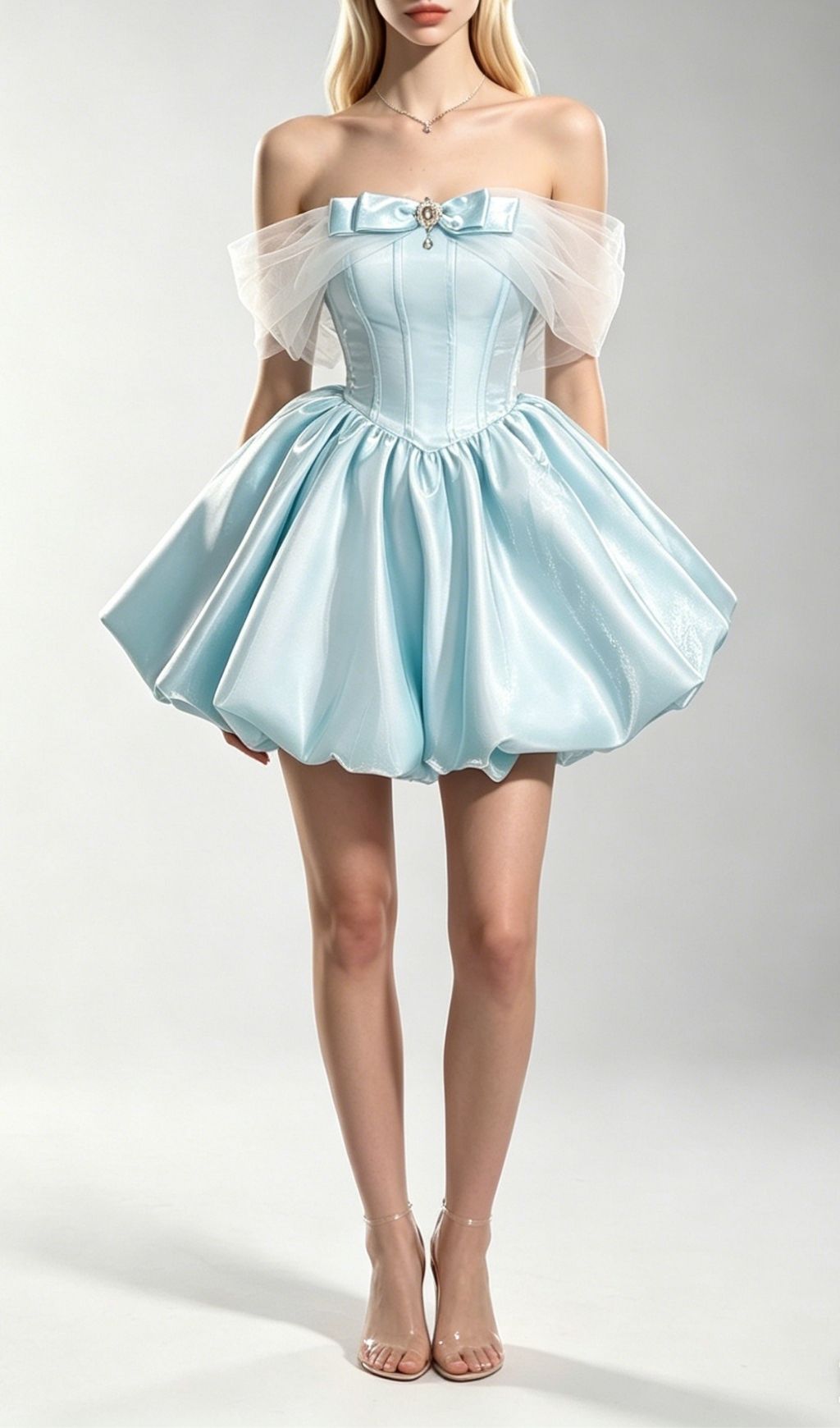 Fashionslee Women Krysten Blue Corset Mesh Shoulder Mini Dress