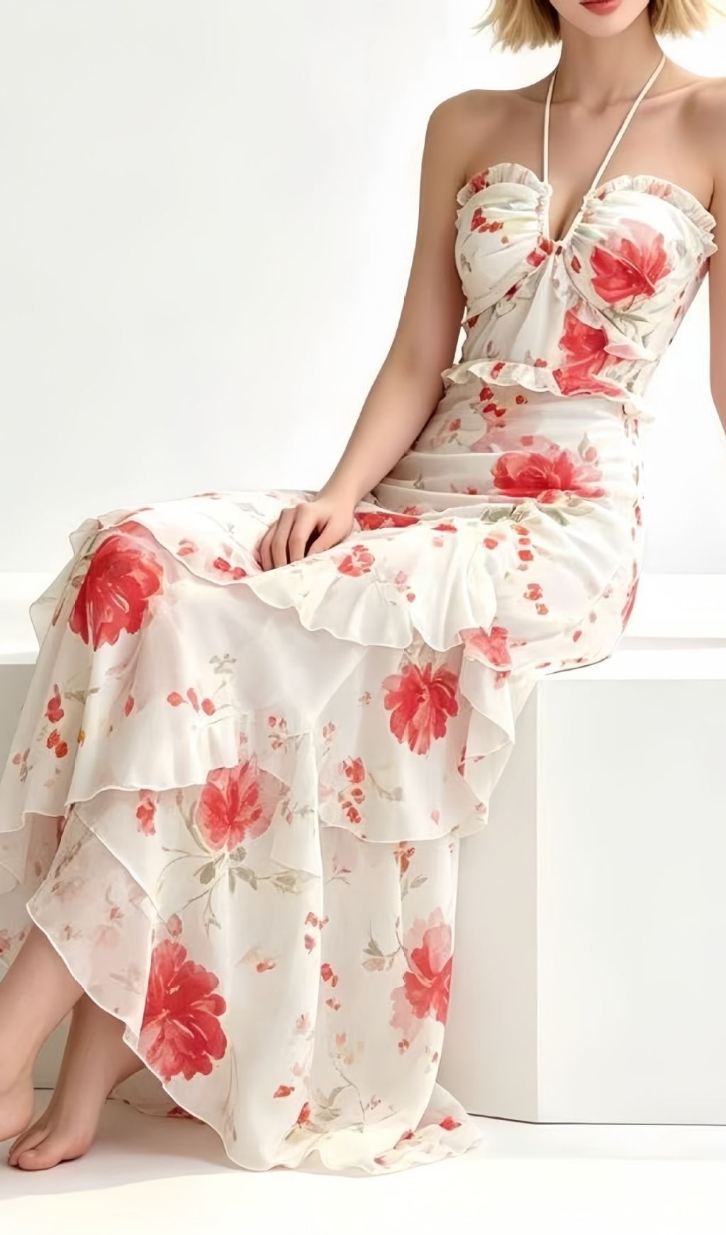 4fb19ff949575f5fe58c37897062aa28.jpg Fashionslee Women Lavish Halter Floral Ruffle Maxi Dress
