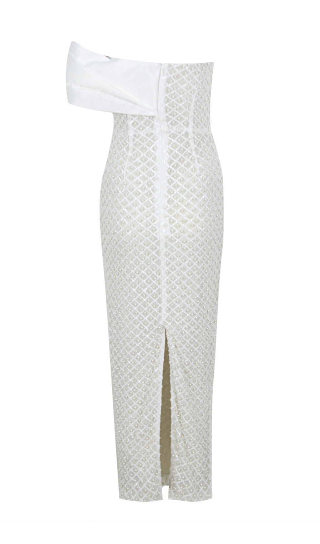 4fe3624ed1285a2b40c95cd6d6811f69.jpeg Fashionslee Women Adwen White Draped Bardot Pearl Maxi Dress